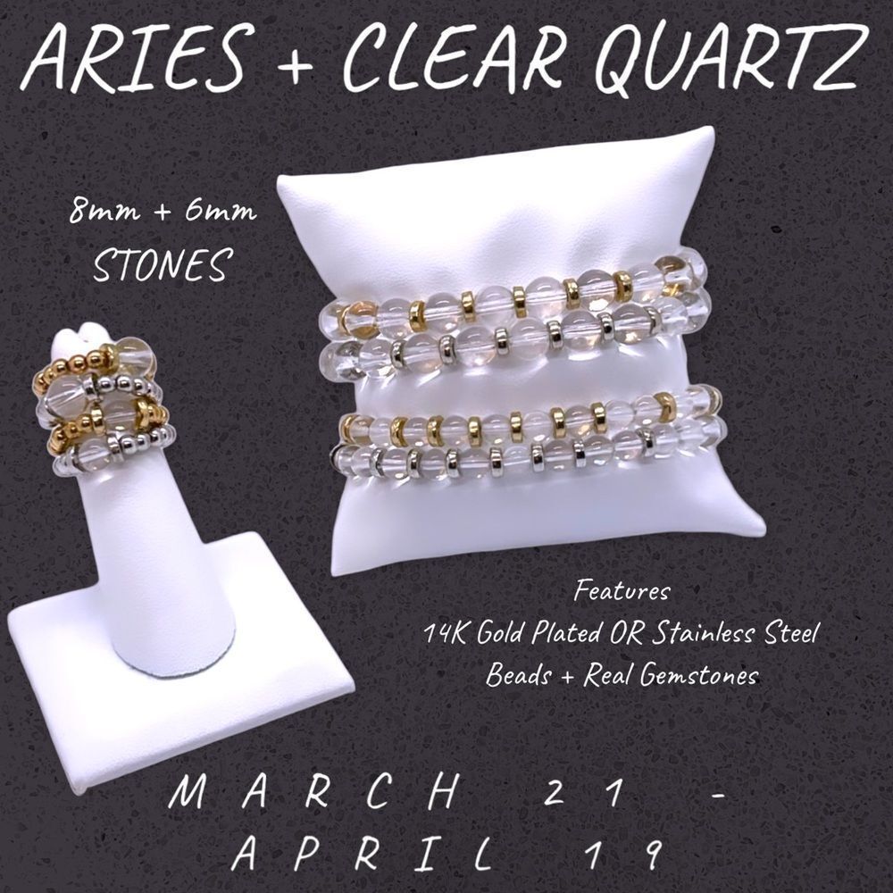 COPY - NWT Wool + Pepper Co. Aries + Clear Quartz Ring - Zodiac x Gemstone